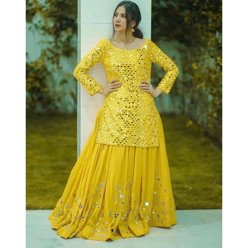 Indo Western Dresses Haldi Special Full Stitched